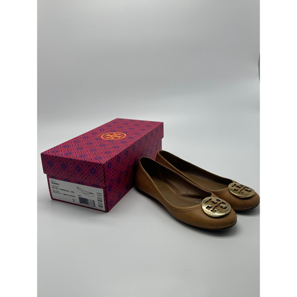 Tory Burch Royal Tan Leather Ballet Flats • Gold Logo Medallion • Size 7 - Picture 6 of 6
